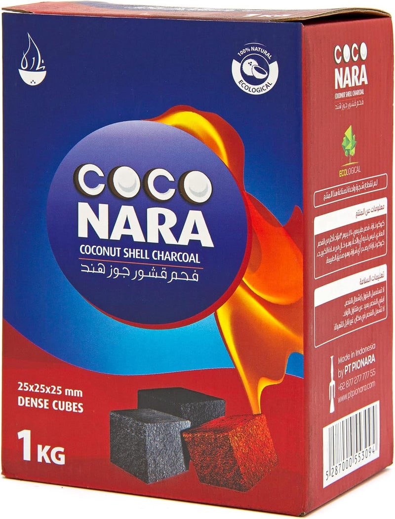 Coco Nara Hookah Shisha Natural Charcoals, 1Kg Big Cube